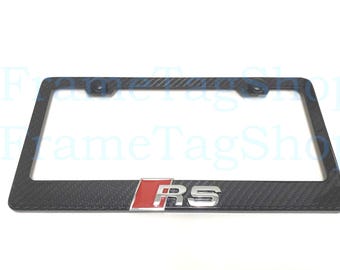1x RS (Racing Sport) 3D Emblem Badge Real 3K TwillWeave Real Carbon Fiber License Plate Frame Renn Sport