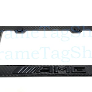 1x Black AMG 3D Emblem Badge Real 3K TwillWeave Real Carbon Fiber License Plate Frame Black Trim Night Edition (New)