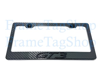 1x Black GT3 3D Emblem Badge Real 3K TwillWeave Real Carbon Fiber License Plate Frame Black Trim Edition