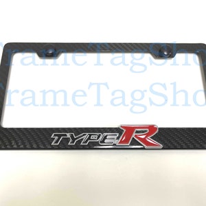 1x Type R 3D Emblem Badge Real 3K TwillWeave Real Carbon Fiber License Plate Frame