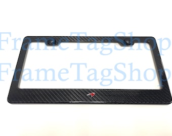 1x McLaren Logo 3D Emblem Badge Real 3K TwillWeave Real Carbon Fiber License Plate Frame