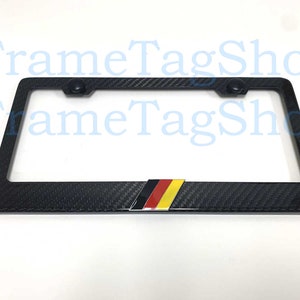 1x German Flag Tri Color Stripe 3D Emblem Real 3K TwillWeave Real Carbon Fiber License Plate Frame Germany