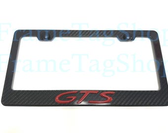 1x Red GTS 3D Emblem Badge Real 3K TwillWeave Real Carbon Fiber License Plate Frame