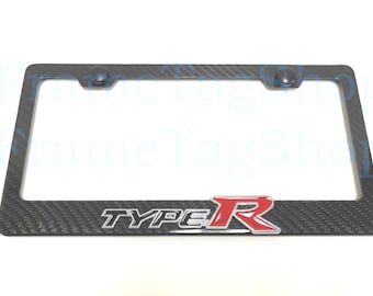 1x Type R 3D Emblem Badge Real 3K TwillWeave Real Carbon Fiber License Plate Frame