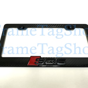 1x Black/Red SQ5 Sport 3D Emblem Badge Real 3K TwillWeave Real Carbon Fiber License Plate Frame Sportline SQ5
