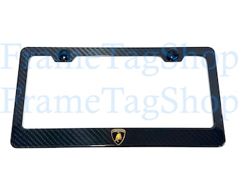 1x LamborghiniBull 3D Emblem Badge Real 3K TwillWeave Real Carbon Fiber License Plate Frame