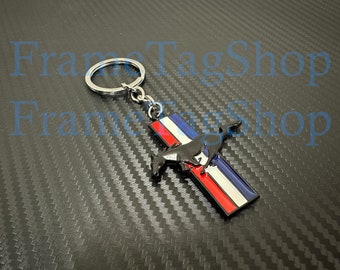 3D design Metal Tri-color Bar Pony RunningHorse Emblem Car Badge Logo Keychain Keyring Key Chain ForMustang (black)