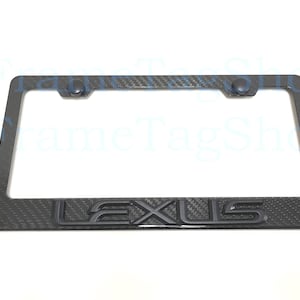 1x Black Lexus 3D Emblem Badge Real 3K TwillWeave Real Carbon Fiber License Plate Frame Black Trim