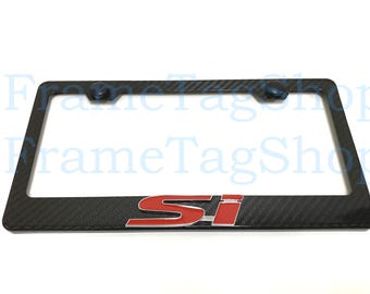 1x Red Si 3D Emblem Badge Real 3K TwillWeave Real Carbon Fiber License Plate Frame For Civic JDM Sport Injected