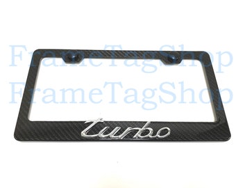 1x Turbo 3D Emblem Badge Real 3K TwillWeave Real Carbon Fiber License Plate Frame 911 Carrera Cayenne Panamera Macan Taycan