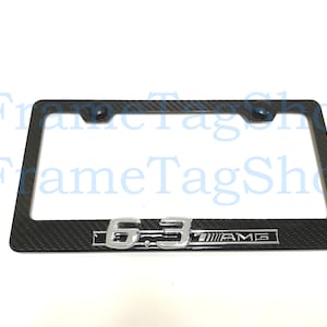 1x 6.3AMG 3D Emblem Badge Real 3K TwillWeave Real Carbon Fiber License Plate Frame