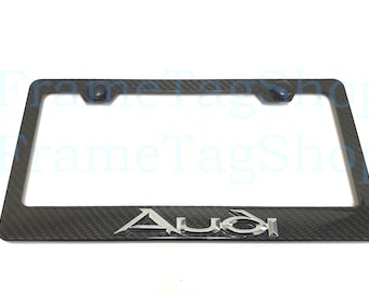 1x Audi 3D Emblem Badge Real 3K TwillWeave Real Carbon Fiber License Plate Frame