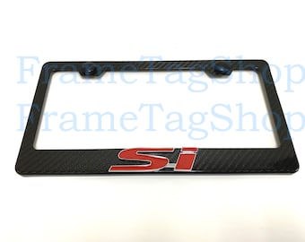 1x Red Si 3D Emblem Badge Real 3K TwillWeave Real Carbon Fiber License Plate Frame For Civic JDM Sport Injected