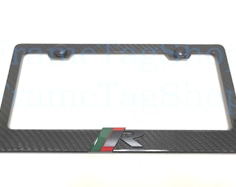 1x Black //R 3D Emblem Badge Real 3K TwillWeave Real Carbon Fiber License Plate Frame Black Trim For Jaguar R Sport