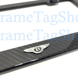 1x Bentley Logo 3D Emblem Badge Real 3K TwillWeave Real Carbon Fiber License Plate Frame