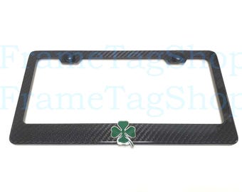 1x Quadrifoglio Logo QV 3D Emblem Badge Real 3K TwillWeave Real Carbon Fiber License Plate Frame Alfa Romeo Giulia Stelvio Four Leaf Clover