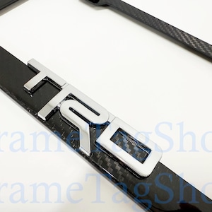 1x Chrome TRD 3D Emblem Badge Real 3K TwillWeave Real Carbon Fiber License Plate Frame