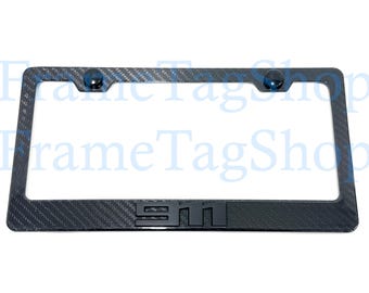1x Black 911 3D Emblem Badge Real 3K TwillWeave Real Carbon Fiber License Plate Frame Black Trim Edition