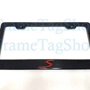 1x Red &quot;S&quot; Logo 3D Emblem Real 3K TwillWeave Real Carbon Fiber License Plate Frame For Cayenne 911 Macan Panamera Taycan Boxster Cayman