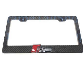 1x Black Trim R8 3D Emblem Badge Real 3K TwillWeave Real Carbon Fiber License Plate Frame