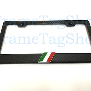1x Italy Flag Color Stripes 3D Emblem Badge Real 3K TwillWeave Real Carbon Fiber License Plate Frame Italian