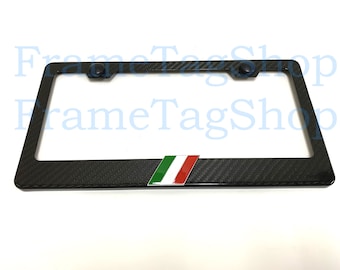1x Italy Flag Color Stripes 3D Emblem Badge Real 3K TwillWeave Real Carbon Fiber License Plate Frame Italian