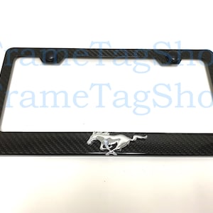 1x Pony Horse 3D Emblem Badge Real 3K TwillWeave Real Carbon Fiber License Plate Frame