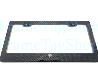1x Tesla Logo 3D Emblem Badge Real 3K TwillWeave Real Carbon Fiber License Plate Frame For Model X S Y 3 Roadster