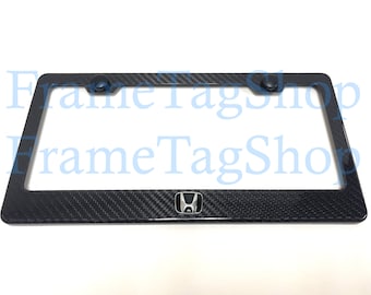 1x Honda "H" 3D Emblem Badge Real 3K TwillWeave Real Carbon Fiber License Plate Frame