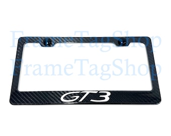 1x Silver GT3 3D Emblem Badge Real 3K TwillWeave Real Carbon Fiber License Plate Frame