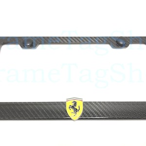 1x Scuderia Ferrari Shield 3D Emblem Badge Real 3K TwillWeave Real Carbon Fiber License Plate Frame