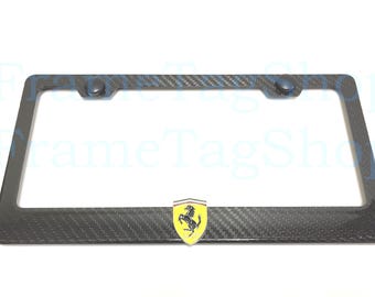 1x Scuderia Ferrari Shield 3D Emblem Badge Real 3K TwillWeave Real Carbon Fiber License Plate Frame