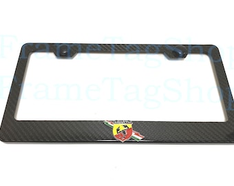 1x Abarth Logo 3D Emblem Badge Real 3K TwillWeave Real Carbon Fiber License Plate Frame Scorpion