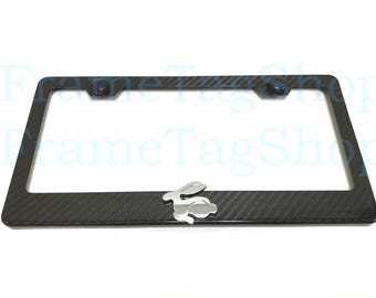 1x Rabbit 3D Emblem Badge Real 3K TwillWeave Real Carbon Fiber License Plate Frame