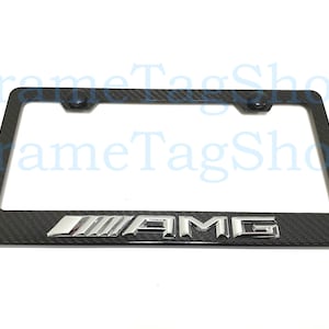 1x ///AMG 3D Emblem Badge Real 3K TwillWeave Real Carbon Fiber License Plate Frame