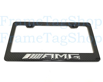 1x ///AMG 3D Emblem Badge Real 3K TwillWeave Real Carbon Fiber License Plate Frame