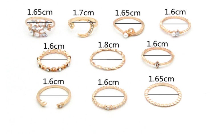 10 Piece Moon Star Gold Ring Set Pearl Leaf Ring Moon Ring - Etsy