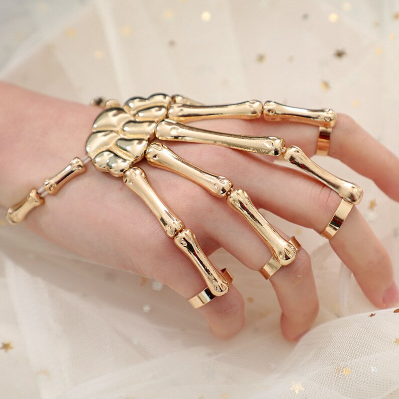 Skull Skeleton Hand Bracelet Halloween Ring Hand Bangle Etsy