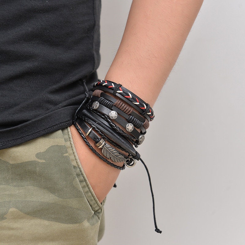 5 PCS Leather Bracelet for Men Multilayer Braid Bracelets - Etsy