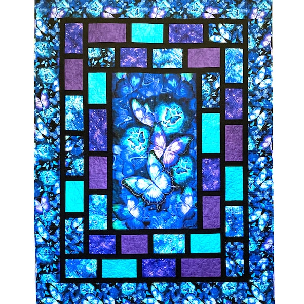 COSMIC BUTTERFLIES Digital Pattern, Large Throw/Twin Quilt, 63" x 82"