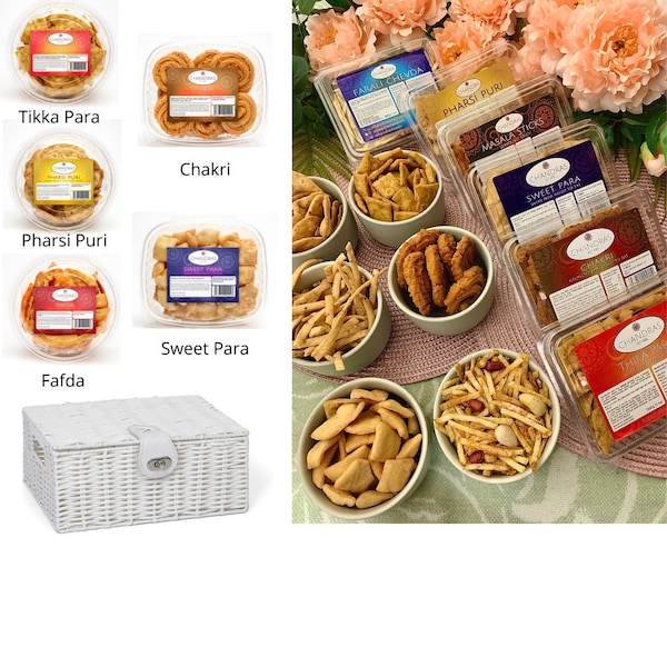 5 Vegetarian Indian Snack Food Gift Hamper Basket -  Birthday - Graduation - Housewarming - New baby  Food Gift Box
