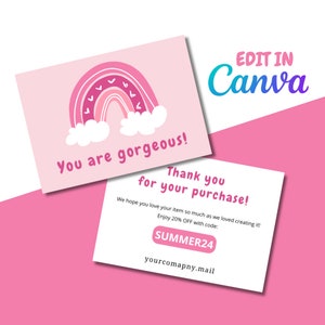 Carte de remerciement pour les petites entreprises, carte de remerciement modifiable, imprimable à faire soi-même sur Canva