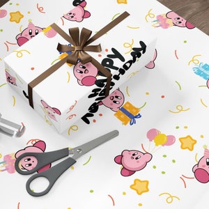 K1rby Birthday Gift Wrap Paper, Kawaii Birthday Gift Wrap, Kirby gift birthday, anime wrapping paper