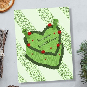 Ogre Birthday Card, Cute Happy Birthday Cake Card, Green Birthday Greeting Card, Ogre Ears Birthday Card