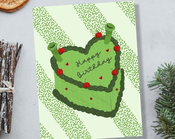 Ogre Birthday Card, Cute Happy Birthday Cake Card, Green Birthday Greeting Card, Ogre Ears Birthday Card