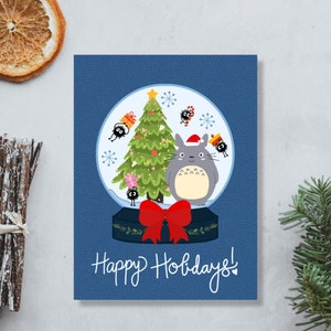 Anime Ghibli holiday greeting card, Totoro Christmas greeting card, cute holiday cards, personalized Christmas anime card