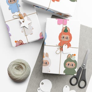 Papel para envolver regalos de cumpleaños Labubu, lindo papel para envolver regalos de cumpleaños de monstruos, lindo papel para envolver fiestas