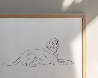 Lounging Labrador Line Art - Giclée Charcoal Sketch Print