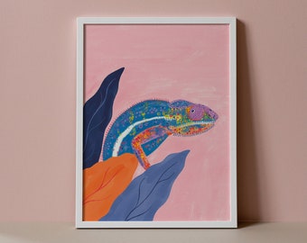Flamboyant Chameleon Print | Chameleon Giclée Print