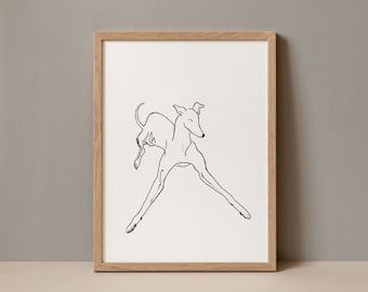 Arte lineal de galgo juguetón - Impresión giclée de galgo juguetón